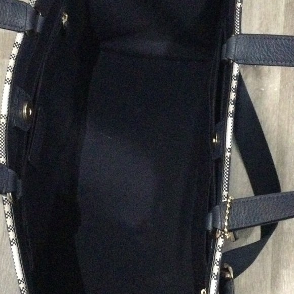 Large Coach Tote (navy, white, cream plaid) - Picture 3 of 8